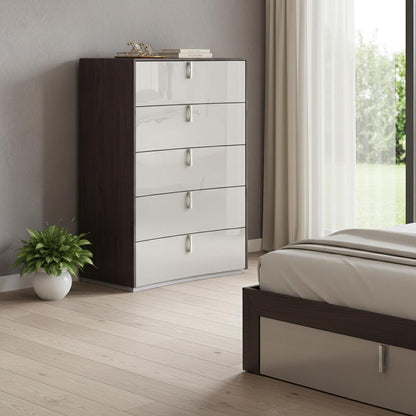 Chestnut And Light Gray Wood Five Drawer Dresser image 1