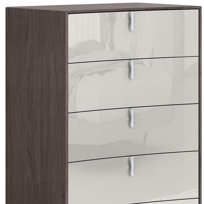Chestnut And Light Gray Wood Five Drawer Dresser image 3