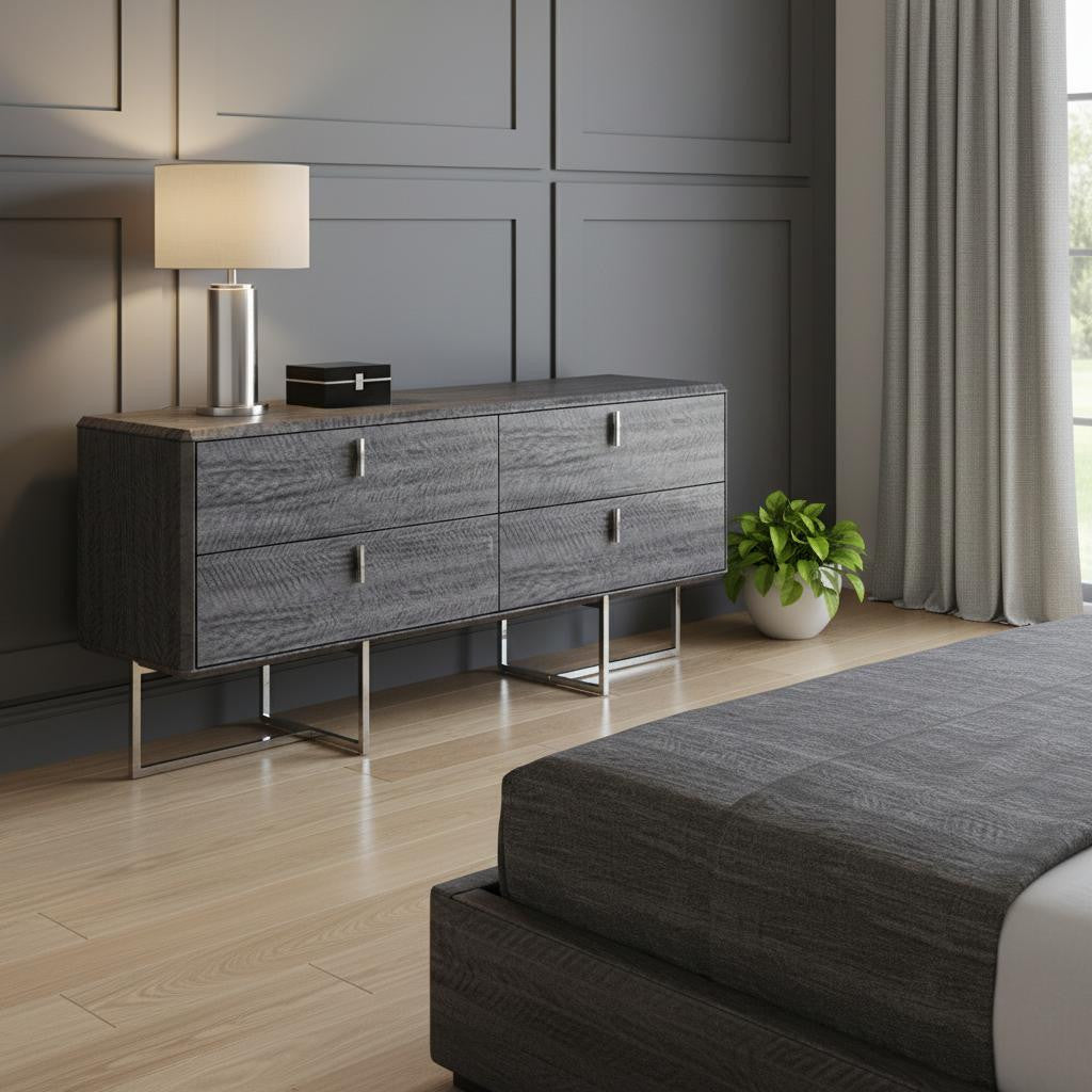 Gray Wood Four Drawer Double Dresser image 1