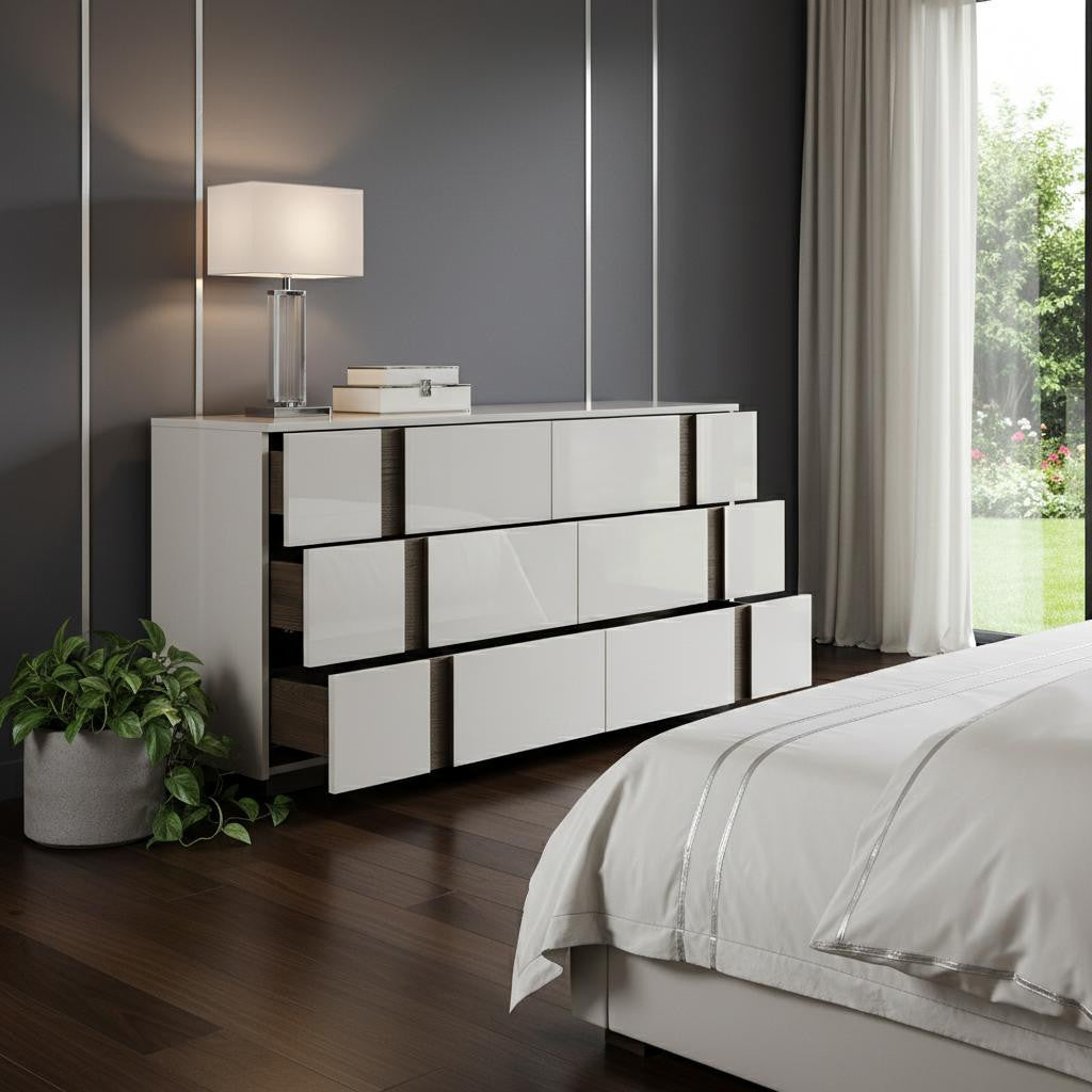 Light Gray And Walnut Wood Six Drawer Double Dresser image 2