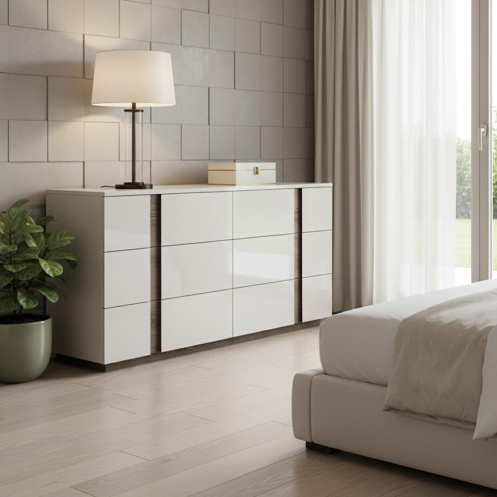 Light Gray And Walnut Wood Six Drawer Double Dresser image 1