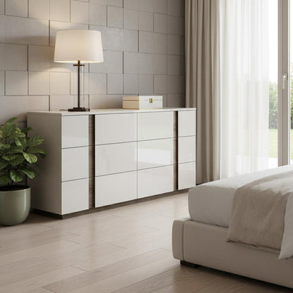 Light Gray And Walnut Wood Six Drawer Double Dresser image 1