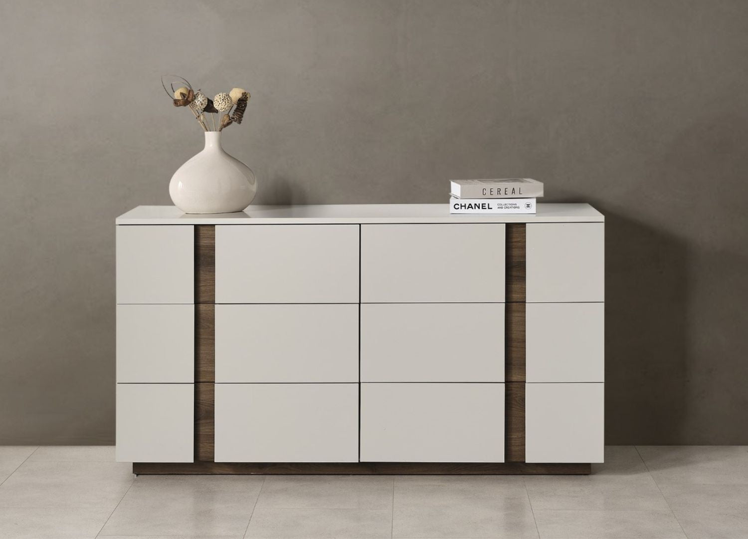 Light Gray And Walnut Wood Six Drawer Double Dresser image 9