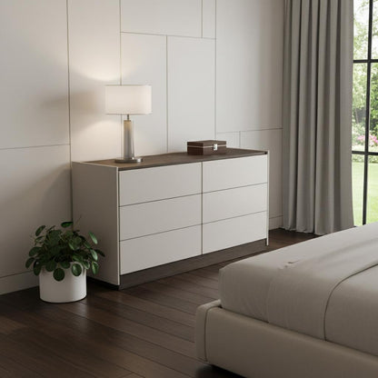 Light Gray And Walnut Wood Six Drawer Double Dresser image 1