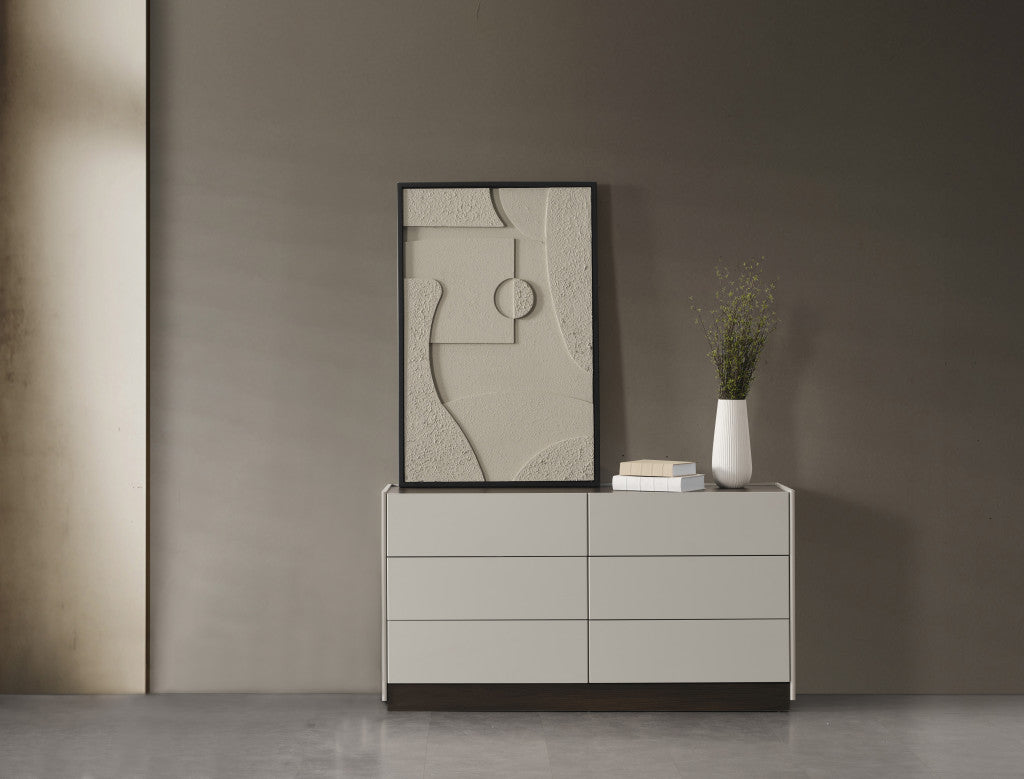 Light Gray And Walnut Wood Six Drawer Double Dresser image 8