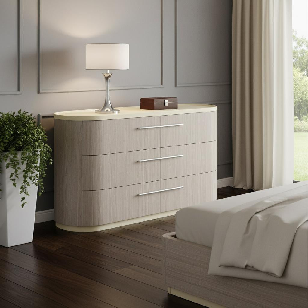 Beige And Oak Wood Six Drawer Double Dresser image 1
