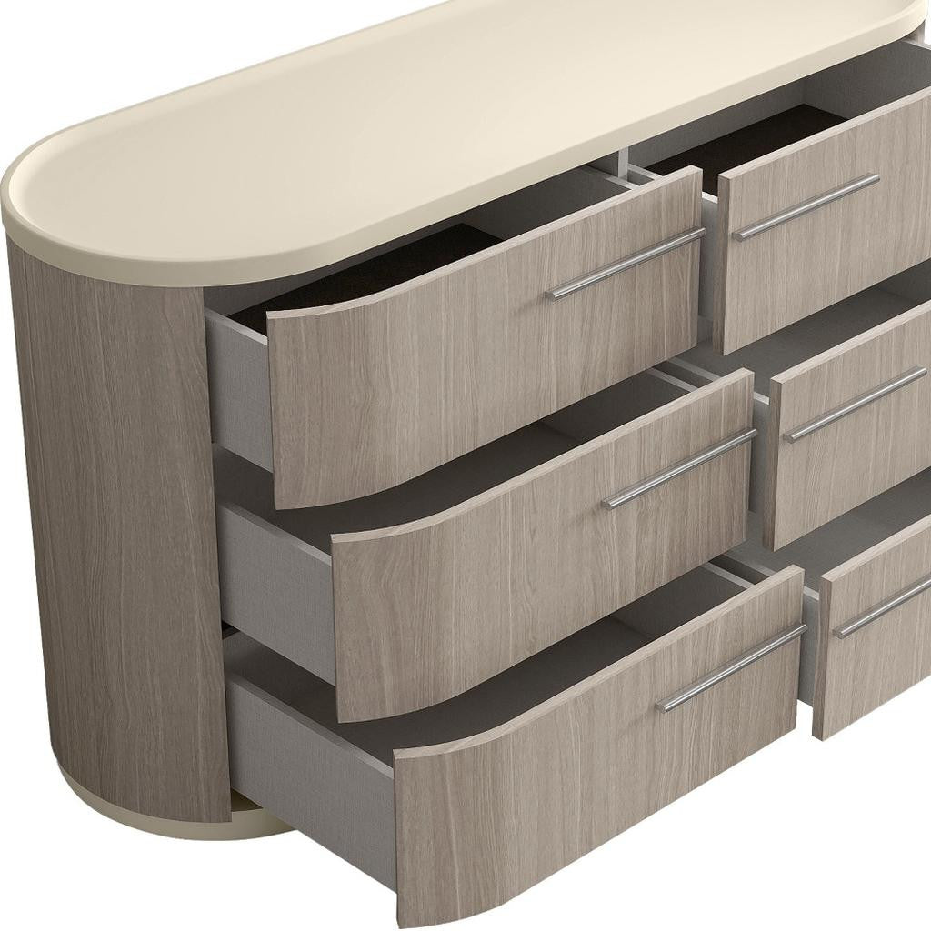 Beige And Oak Wood Six Drawer Double Dresser image 6