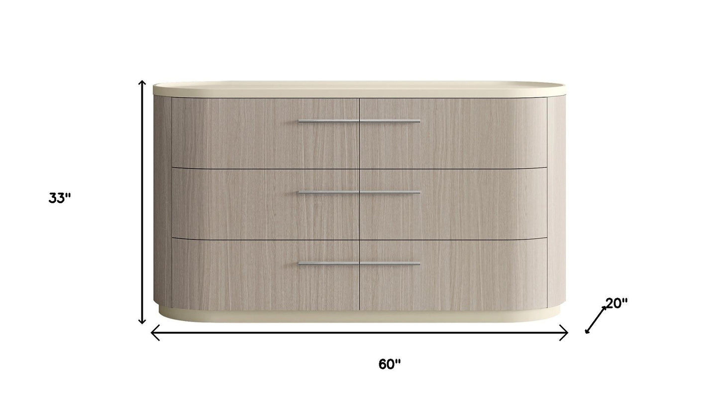 Beige And Oak Wood Six Drawer Double Dresser image 7