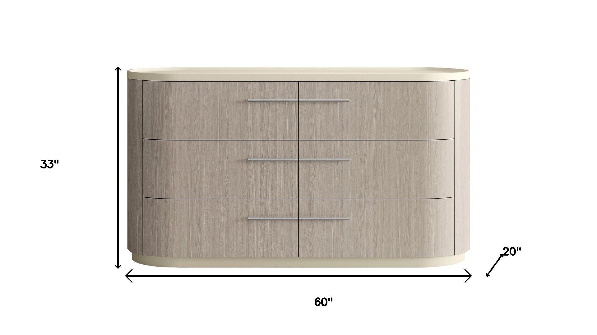 Beige And Oak Wood Six Drawer Double Dresser image 7