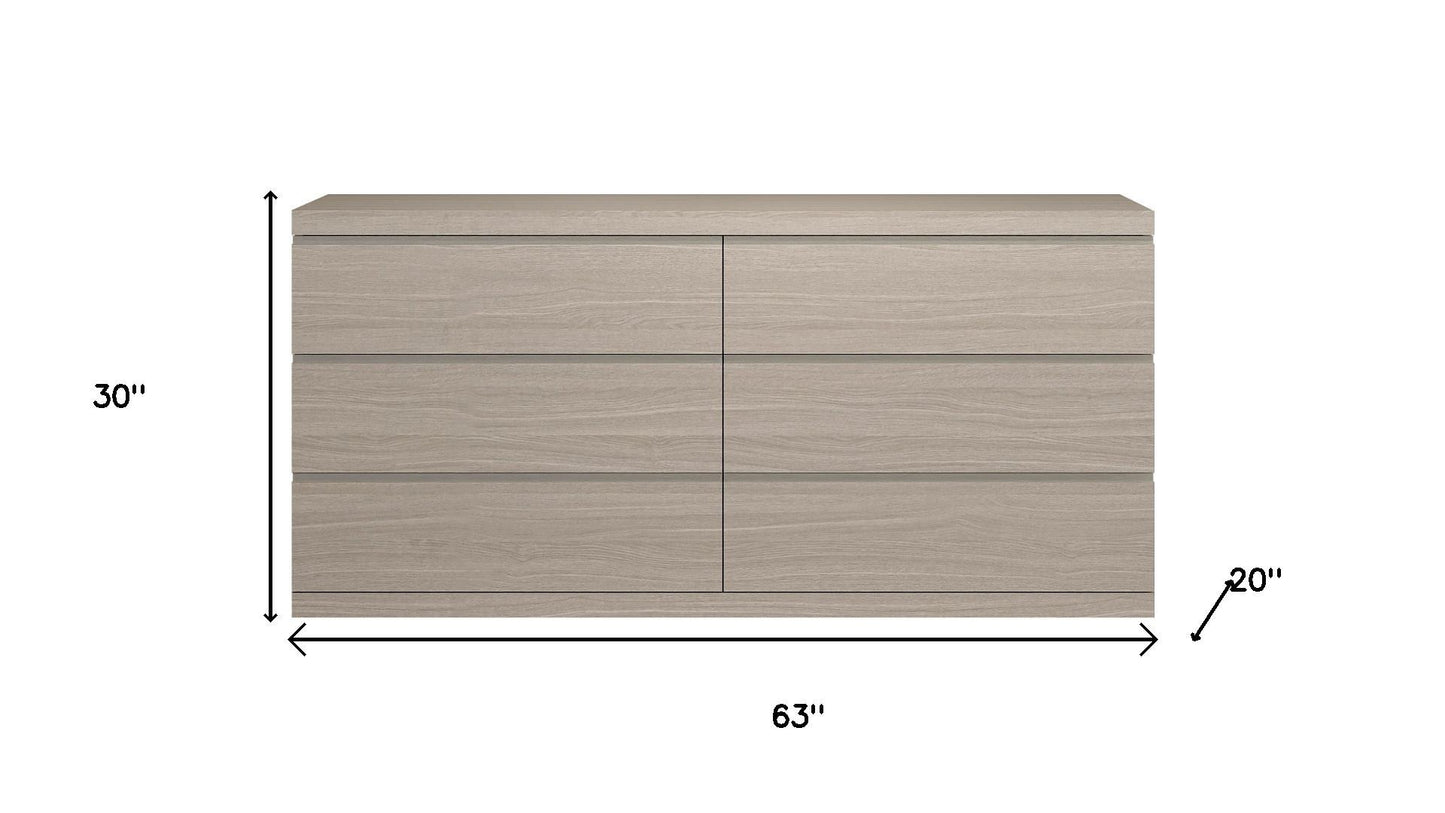 Oak Wood Six Drawer Double Dresser image 6