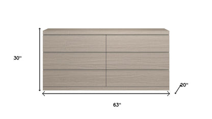 Oak Wood Six Drawer Double Dresser image 6