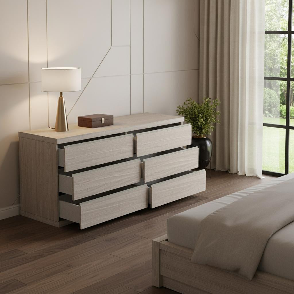 Oak Wood Six Drawer Double Dresser image 2
