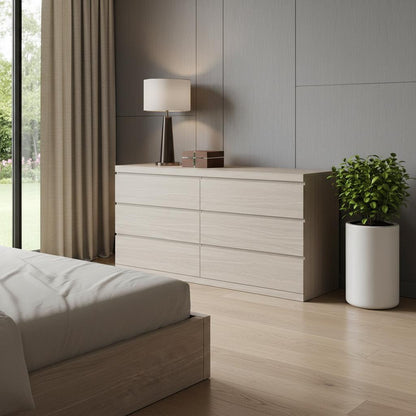 Oak Wood Six Drawer Double Dresser image 1