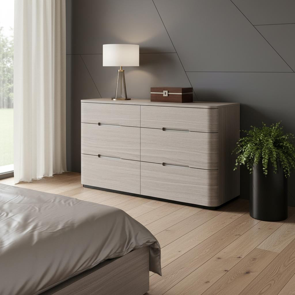 Oak Wood Six Drawer Double Dresser image 1