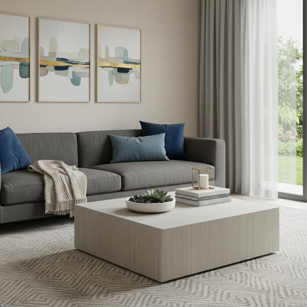 Beige Stone Square Block Coffee Table image 1