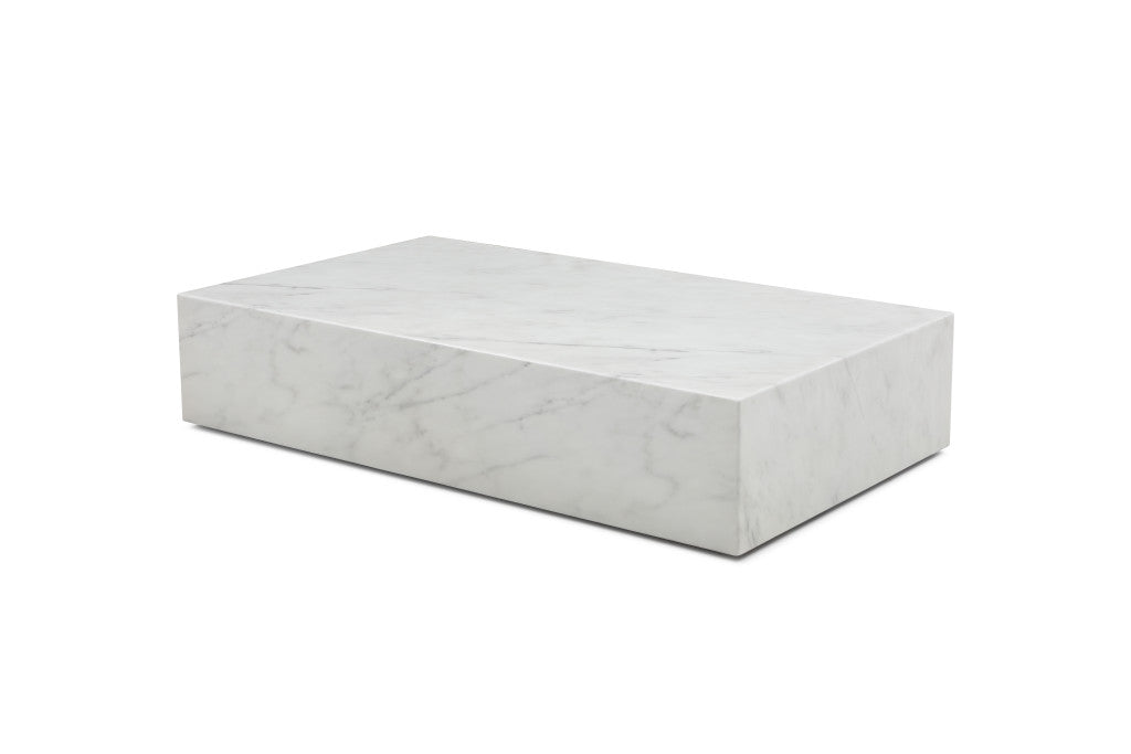 White Genuine Marble Block Coffee Table image 3