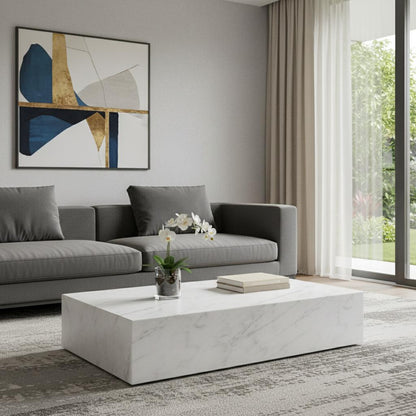 White Genuine Marble Block Coffee Table image 1