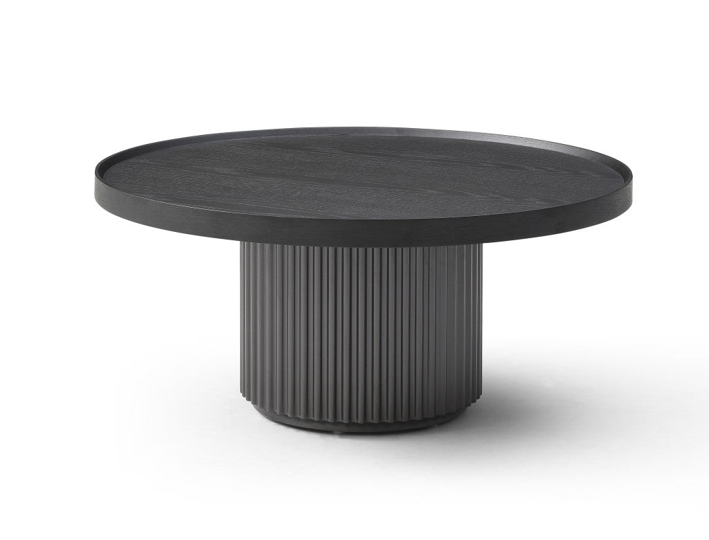Dark Gray Wood Round Pedestal Coffee Table image 2