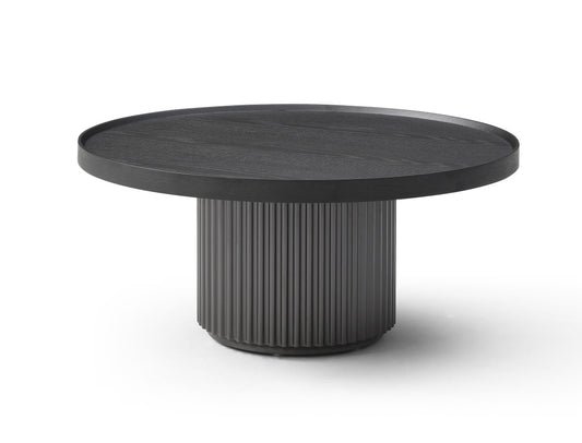 Dark Gray Wood Round Pedestal Coffee Table image 2