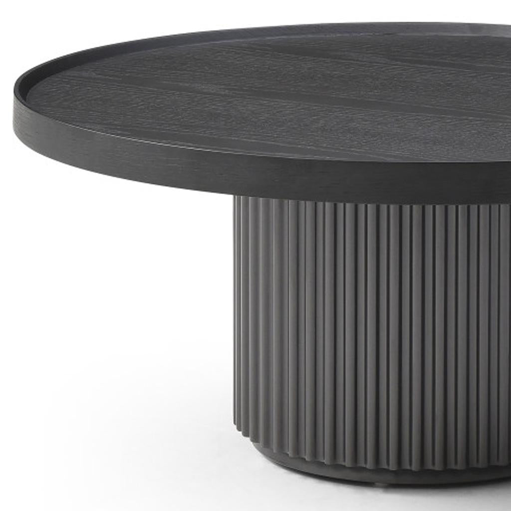 Dark Gray Wood Round Pedestal Coffee Table image 3