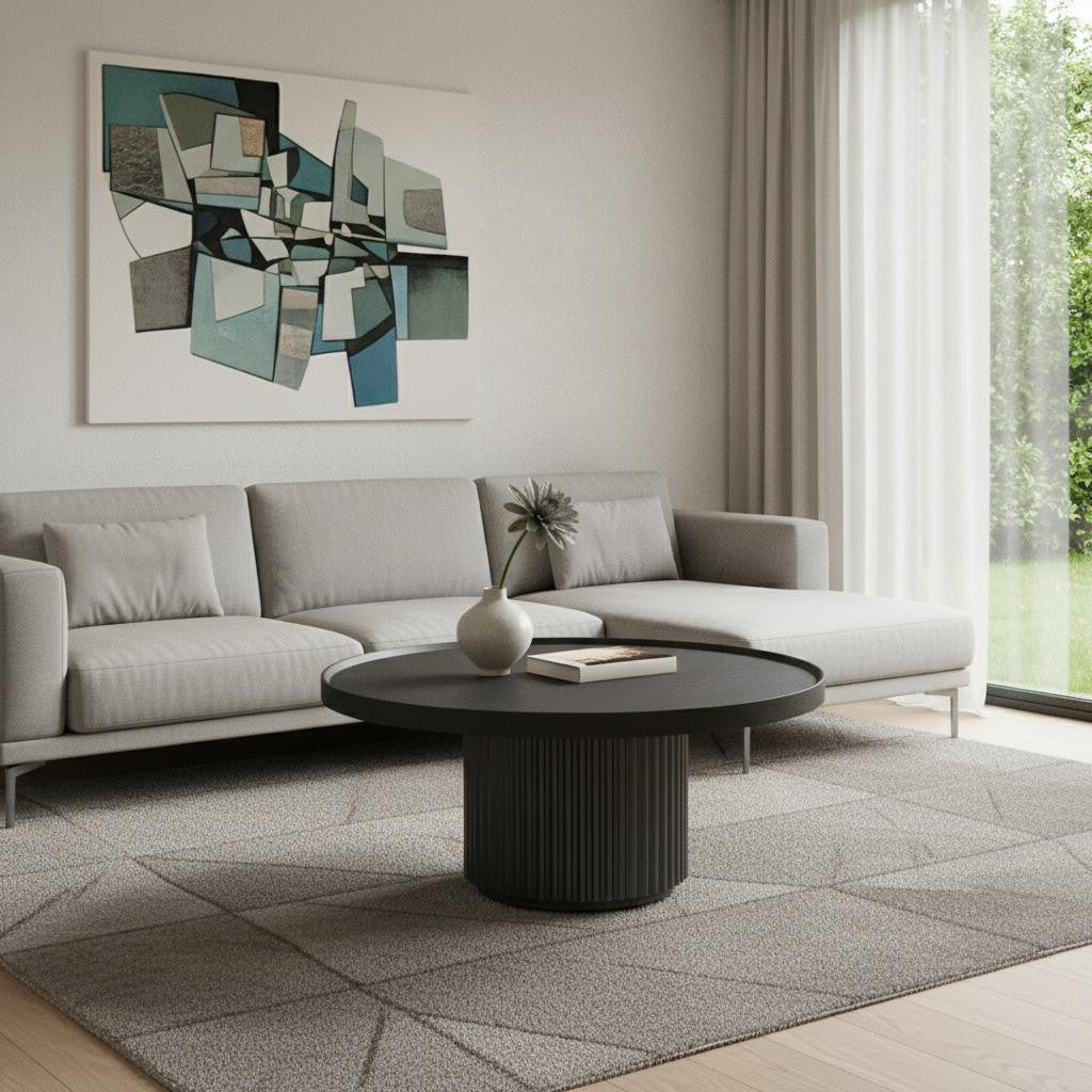 Dark Gray Wood Round Pedestal Coffee Table image 1