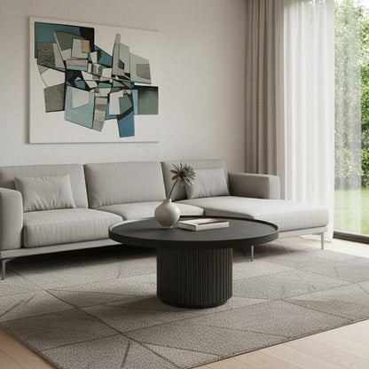 Dark Gray Wood Round Pedestal Coffee Table image 1