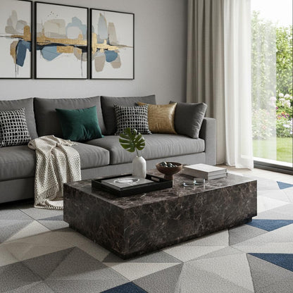 Brown Genuine Marble Block Coffee Table image 1