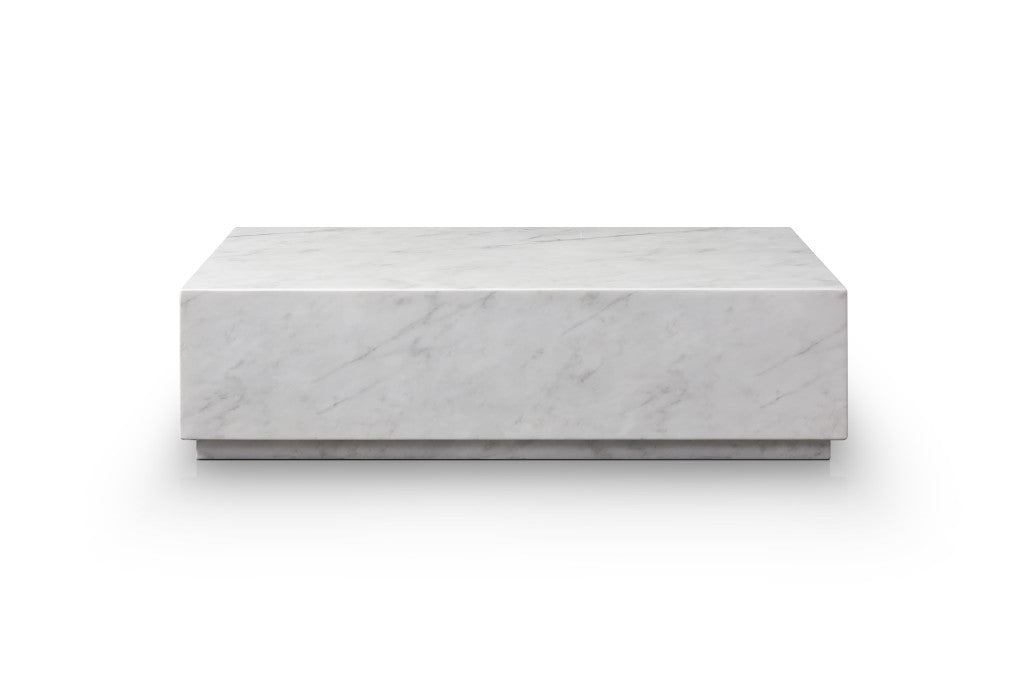 White Genuine Marble Block Coffee Table image 3