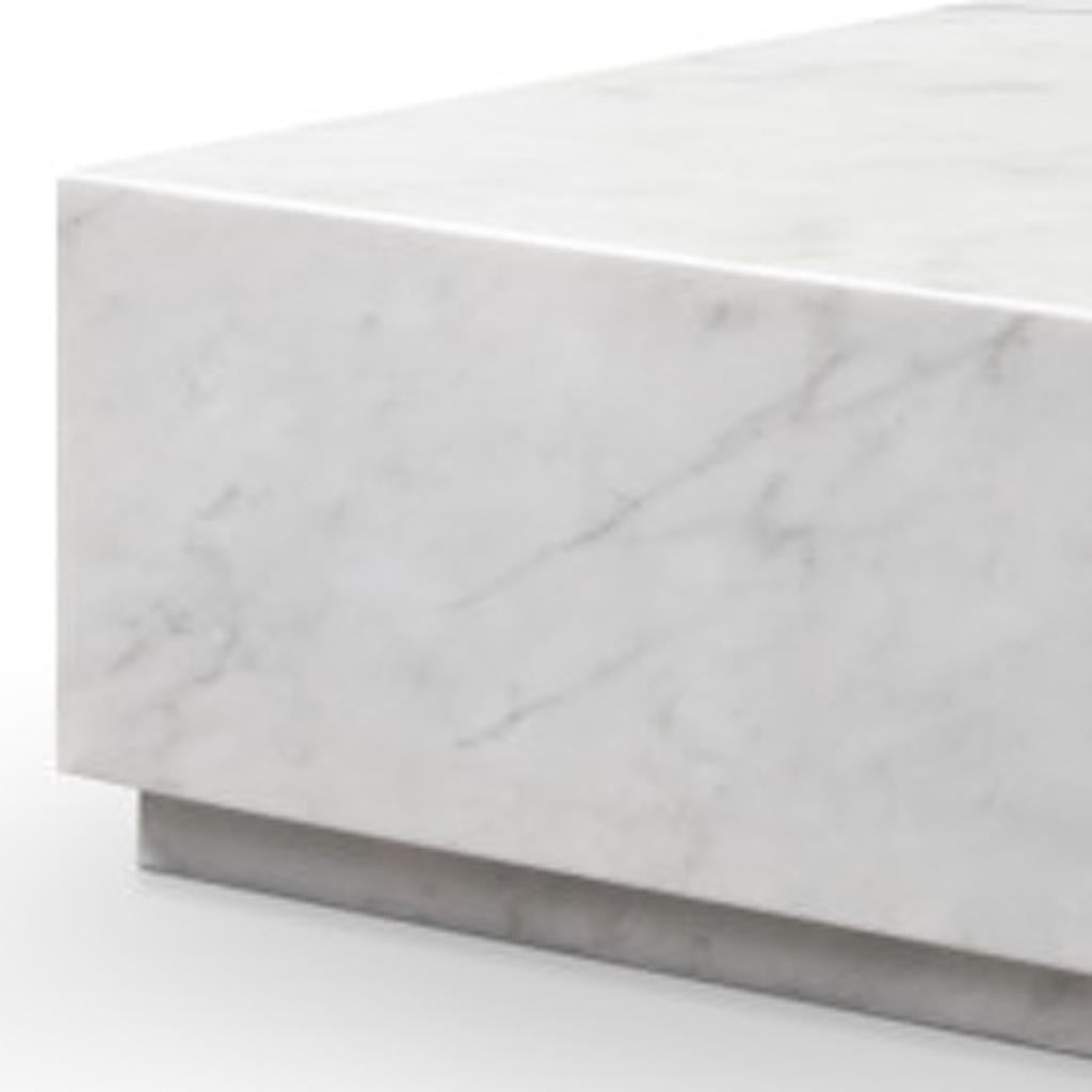 White Genuine Marble Block Coffee Table image 5