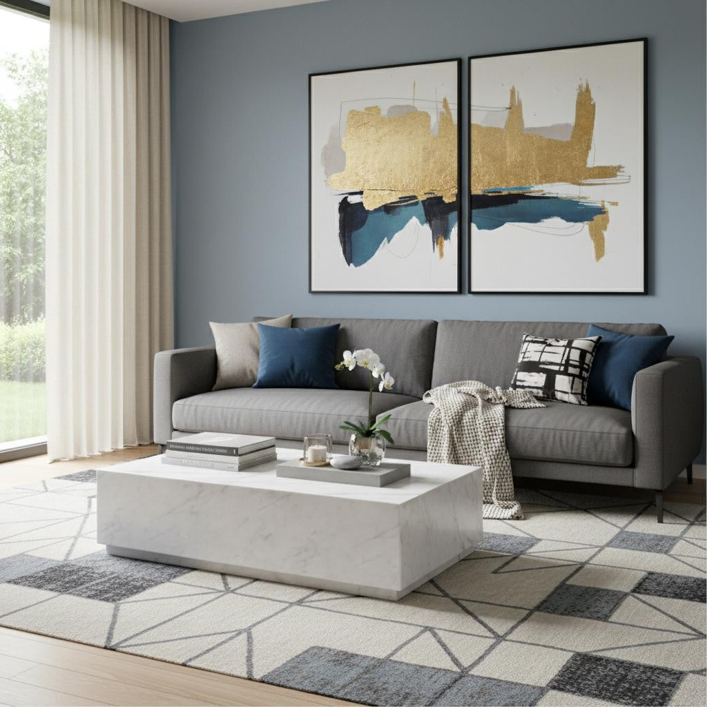 White Genuine Marble Block Coffee Table image 1