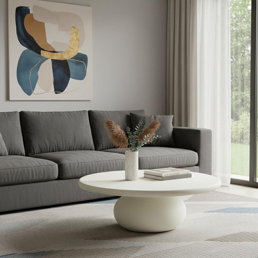 Beige Glass Round Pedestal Coffee Table image 1