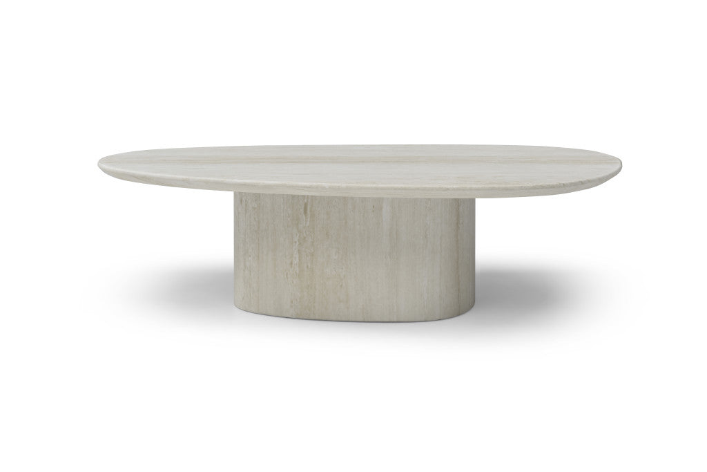 Beige Marble Oval Pedestal Coffee Table image 2