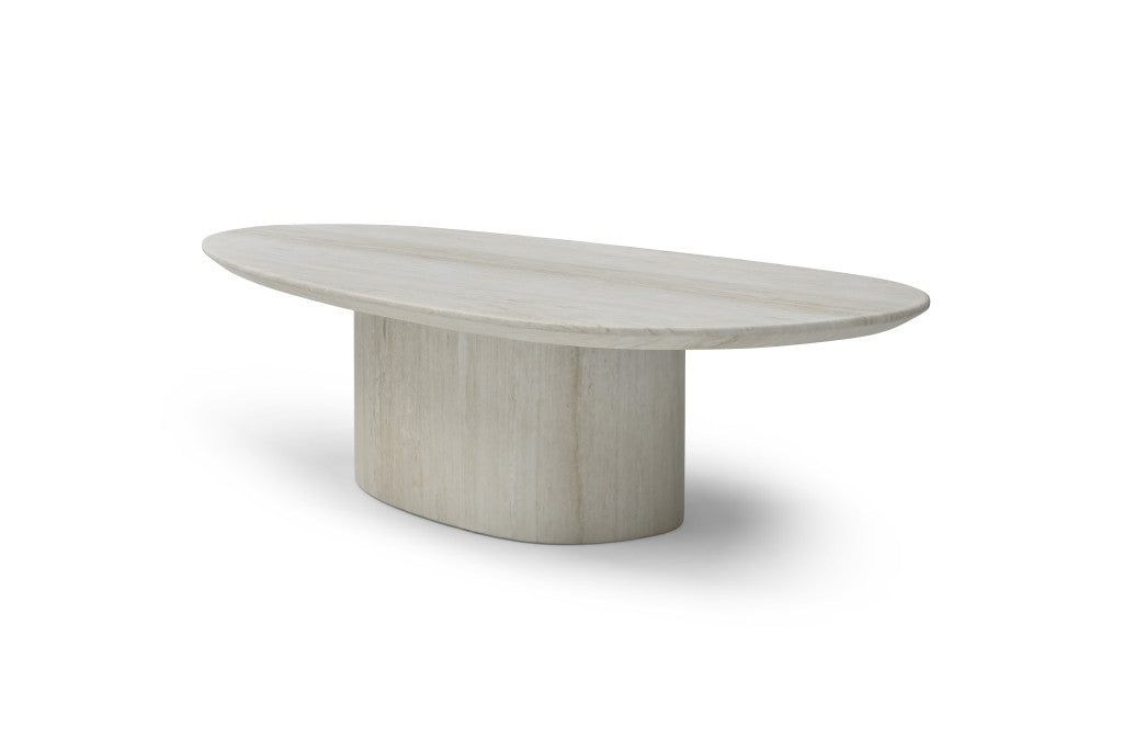 Beige Marble Oval Pedestal Coffee Table image 3