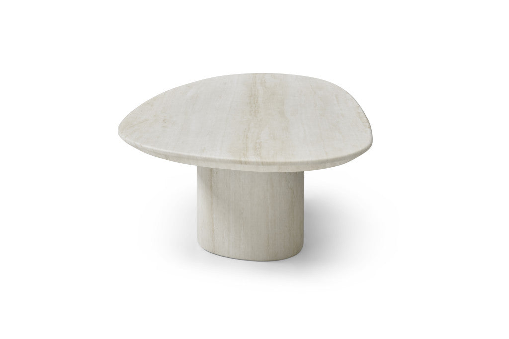 Beige Marble Oval Pedestal Coffee Table image 4
