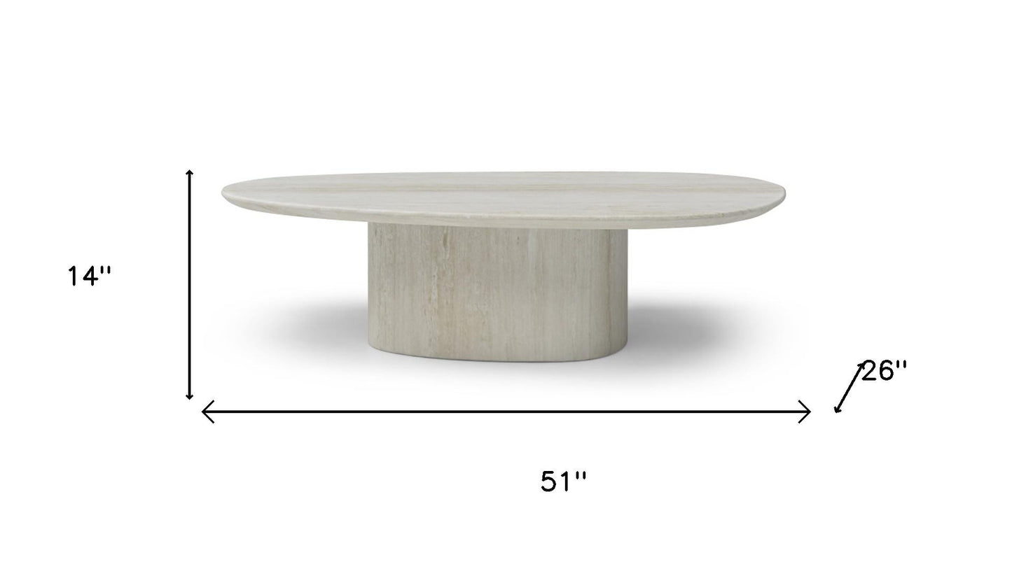 Beige Marble Oval Pedestal Coffee Table image 7
