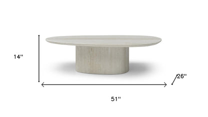 Beige Marble Oval Pedestal Coffee Table image 7