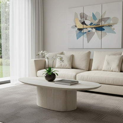 Beige Marble Oval Pedestal Coffee Table image 1
