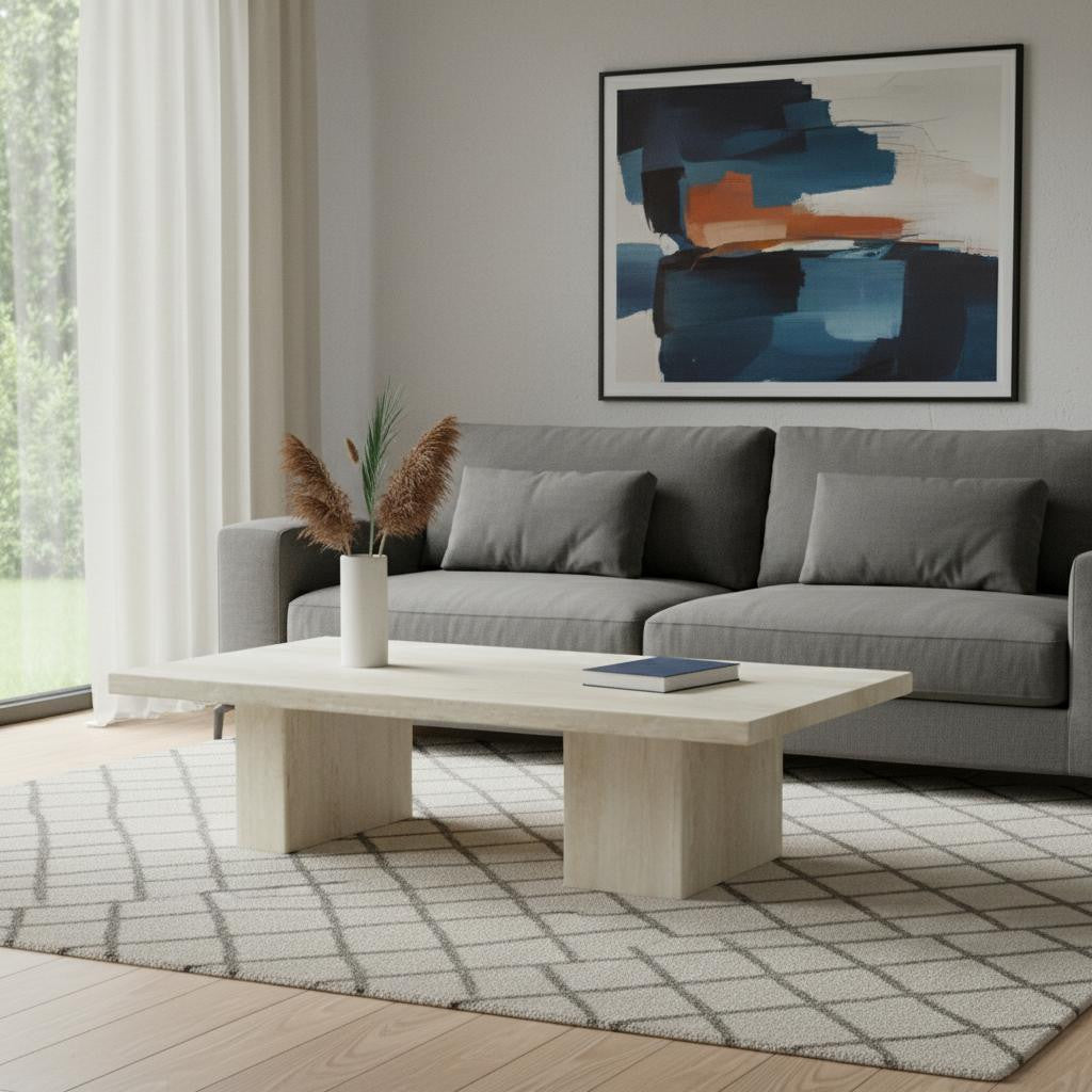 Beige Marble Double Pedestal Coffee Table image 1