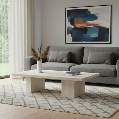 Beige Marble Double Pedestal Coffee Table image 1