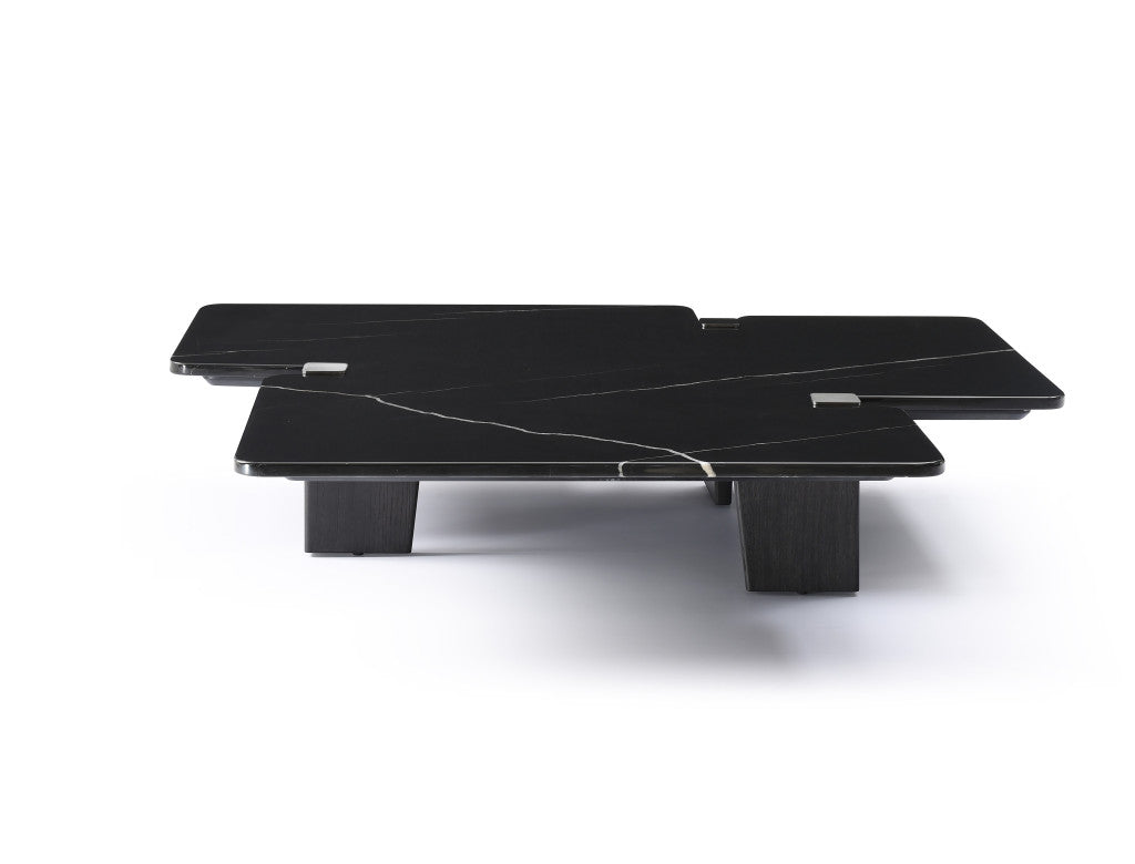 Black Genuine Marble & Solid Wood Free Form Coffee Table image 2