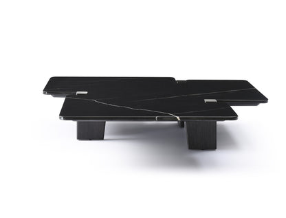 Black Genuine Marble & Solid Wood Free Form Coffee Table image 2
