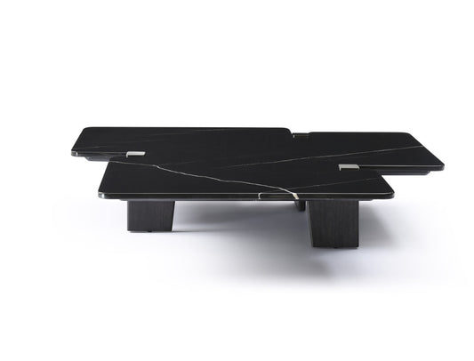 Black Genuine Marble & Solid Wood Free Form Coffee Table image 2