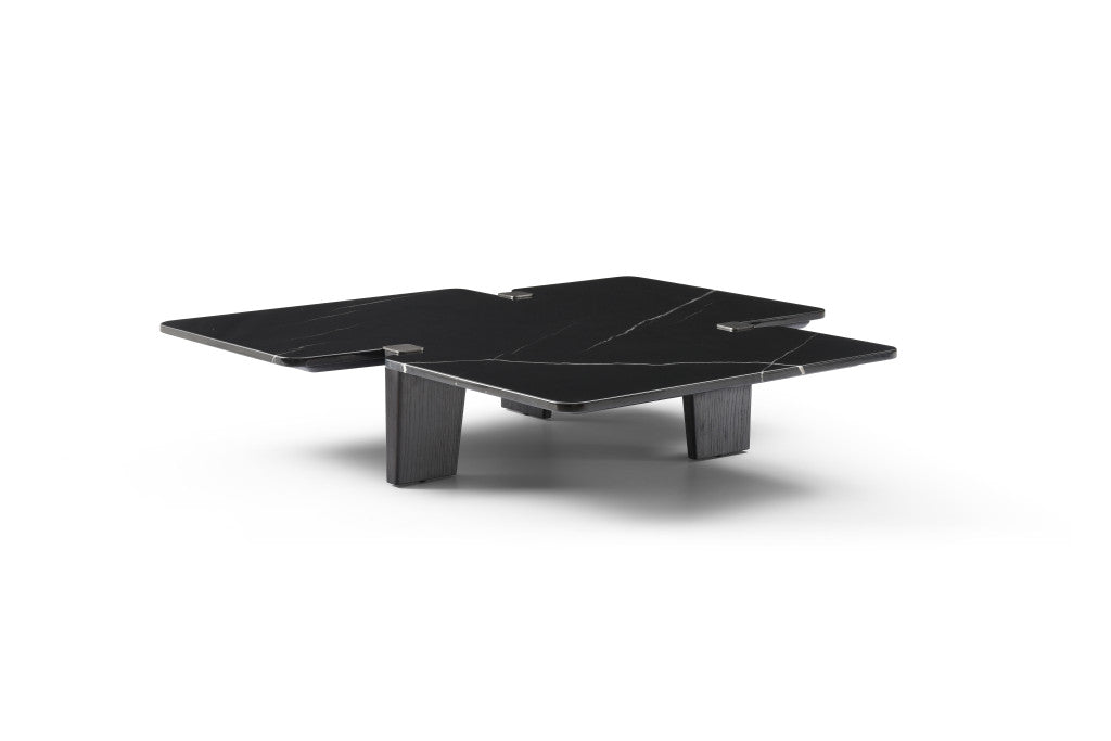 Black Genuine Marble & Solid Wood Free Form Coffee Table image 3