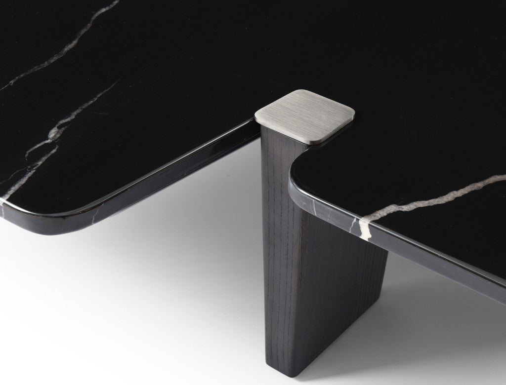 Black Genuine Marble & Solid Wood Free Form Coffee Table image 5