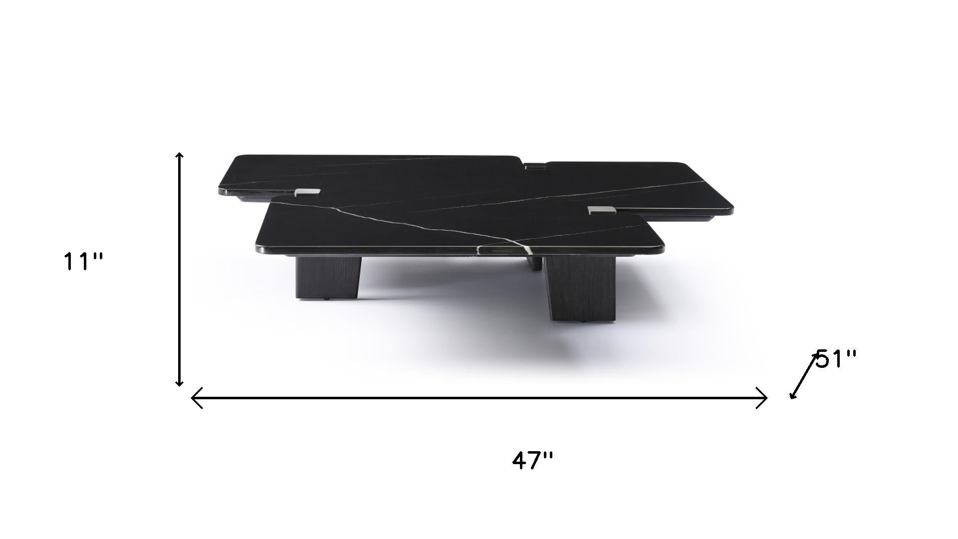 Black Genuine Marble & Solid Wood Free Form Coffee Table image 6