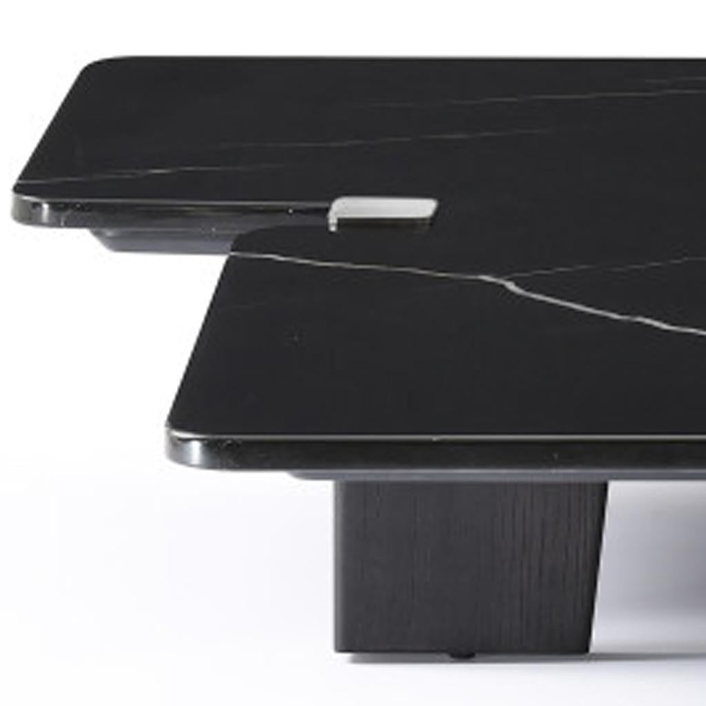 Black Genuine Marble & Solid Wood Free Form Coffee Table image 4