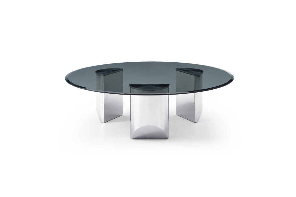 Black & Silver Mirrored Glass & Stainless Steel Round Coffee Table image 2