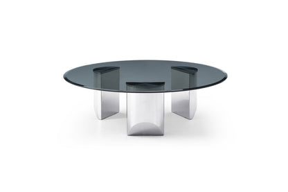 Black & Silver Mirrored Glass & Stainless Steel Round Coffee Table image 2