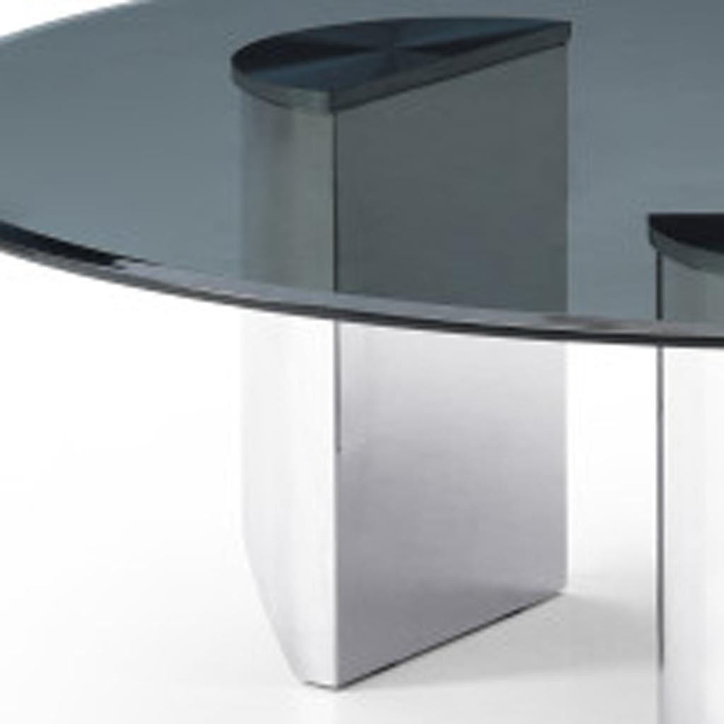 Black & Silver Mirrored Glass & Stainless Steel Round Coffee Table image 4