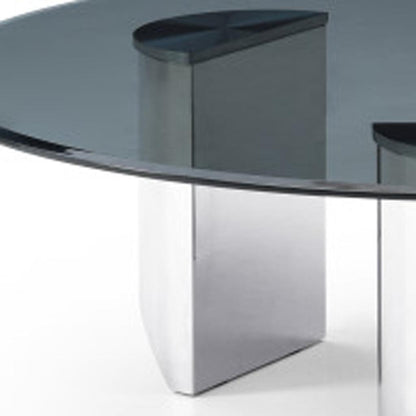 Black & Silver Mirrored Glass & Stainless Steel Round Coffee Table image 4